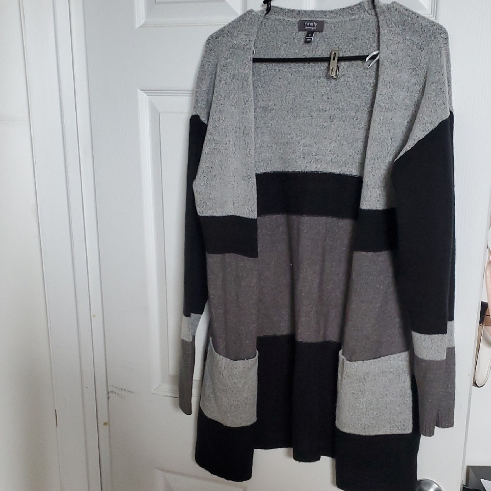 Free With Purchase Cozy Gray and Black Striped Sweater